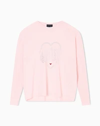 Emporio Armani - Valentine’s Day capsule collection virgin-wool jumper with rhinestones, Woman, Pink, Size: