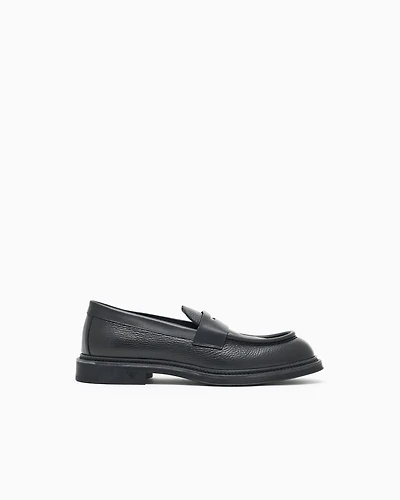 Emporio Armani - Pebbled leather loafers, Man, Black, Size: