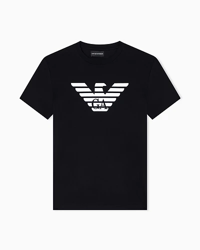 Emporio Armani - Pima-jersey T-shirt with logo print, Man, Black, Size: