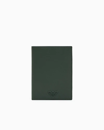 Emporio Armani - ASV regenerated Saffiano leather passport holder with eagle plate, Man, Green, Size: TU
