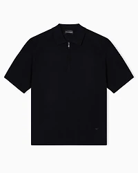 Emporio Armani - ASV plain-knit jumper with polo-shirt collar, a wool and Lyocell blend, Man, Black, Size: