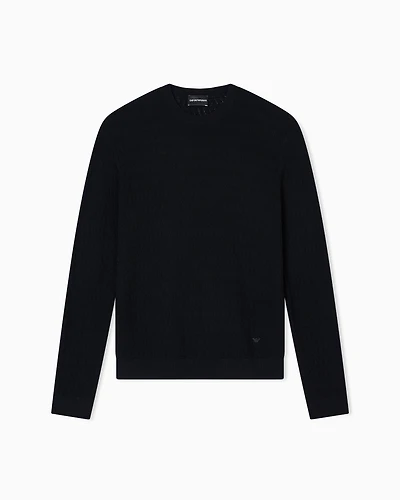 Emporio Armani - Virgin wool jumper with embossed jacquard pattern, Man, Black, Size: