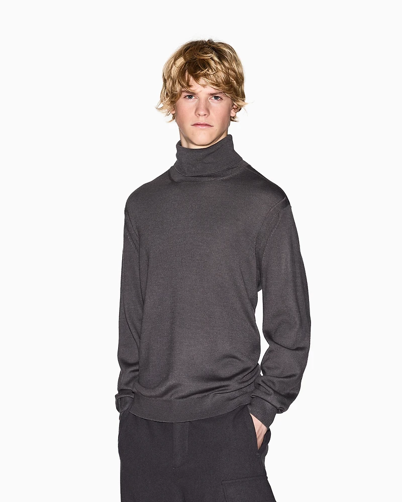 Armani Exchange - Wool Blend Turtleneck Sweater, Man, Grey, Size: