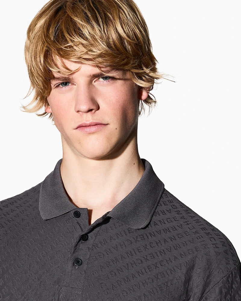 Armani Exchange - Regular fit polo shirt with allover logo, Man, Grey, Size: