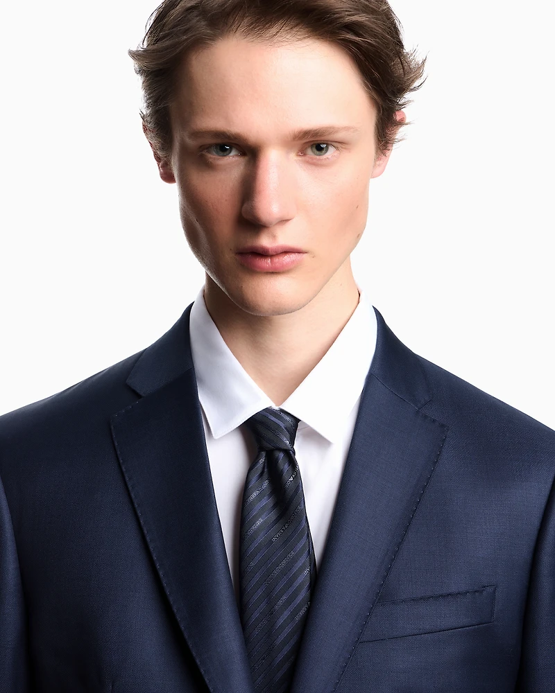 Emporio Armani - Single-breasted suit a silky-finish grisaille, Man, Blue, Size: