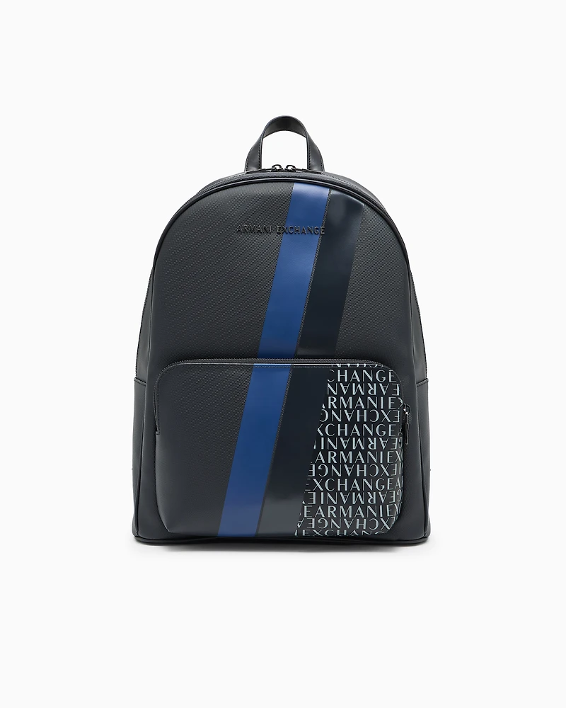 Backpack with monogram and stripes