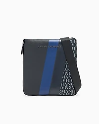 Armani Exchange - Monogram and Stripe Flat Shoulder Bag, Man, Blue, Size: TU