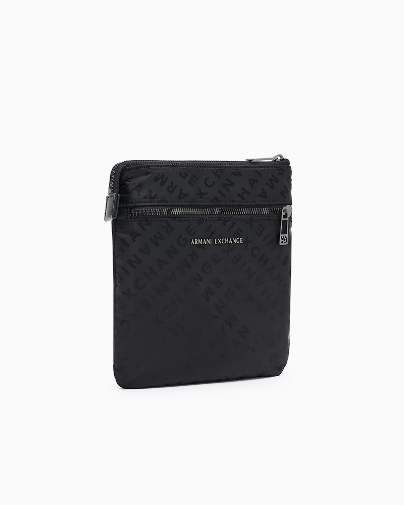 Armani Exchange - All-over logo shoulder bag, Man, Black, Size: TU