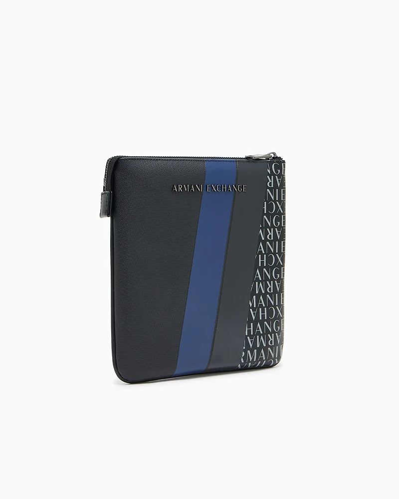 Armani Exchange - Monogram and Stripe Flat Shoulder Bag, Man, Blue, Size: TU