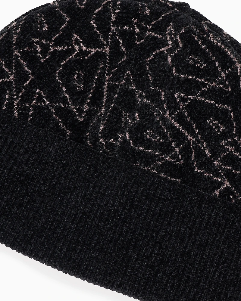 Armani Exchange - Beanie hat with allover logo, Man, Black, Size: TU