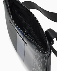 Armani Exchange - Monogram and Stripe Flat Shoulder Bag, Man, Blue, Size: TU