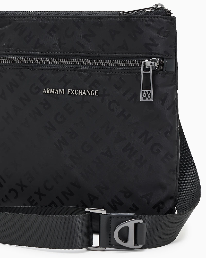 Armani Exchange - All-over logo shoulder bag, Man, Black, Size: TU