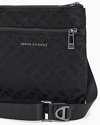 Armani Exchange - All-over logo shoulder bag, Man, Black, Size: TU
