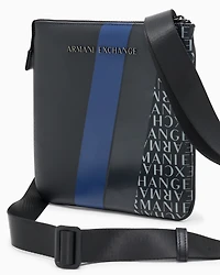 Armani Exchange - Monogram and Stripe Flat Shoulder Bag, Man, Blue, Size: TU
