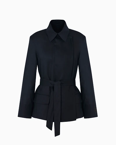 Emporio Armani - Pure linen shirt jacket with panel, Woman, Navy Blue, Size: