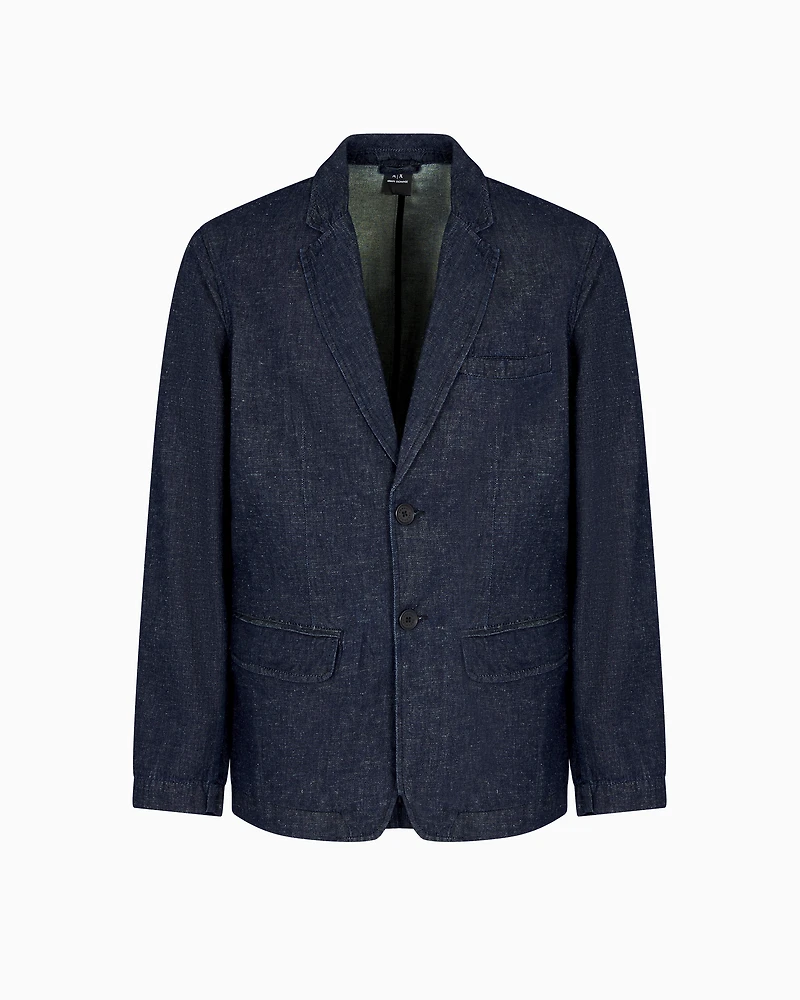 Armani Exchange - Single-breasted jacket cotton and linen, Man, Blue, Size: