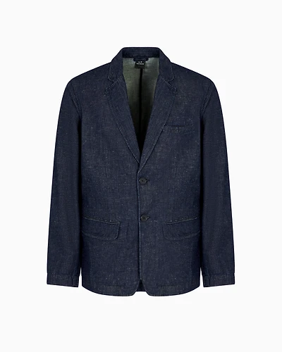 Armani Exchange - Single-breasted jacket cotton and linen, Man, Blue, Size: