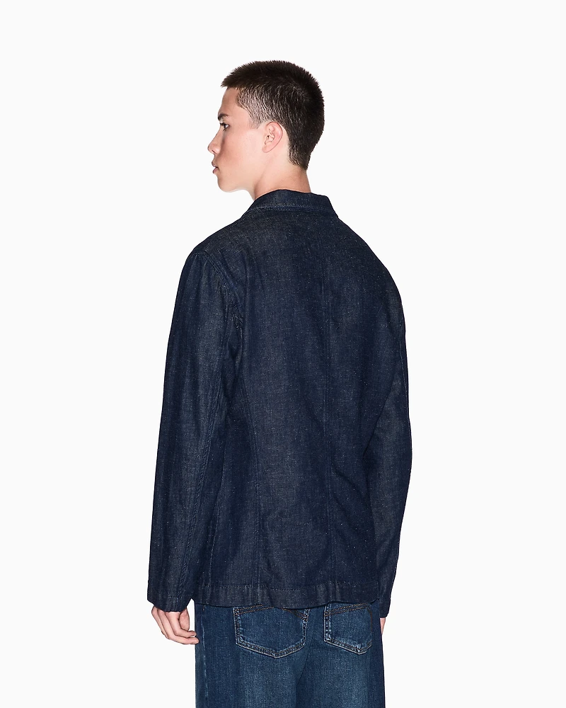 Armani Exchange - Single-breasted jacket cotton and linen, Man, Blue, Size: