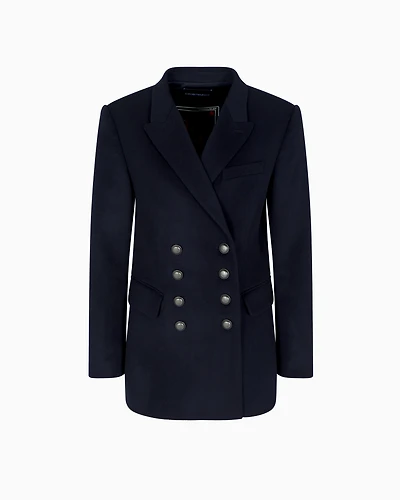 Emporio Armani - Double-breasted blazer compact wool and cashmere, Woman, Navy Blue, Size: