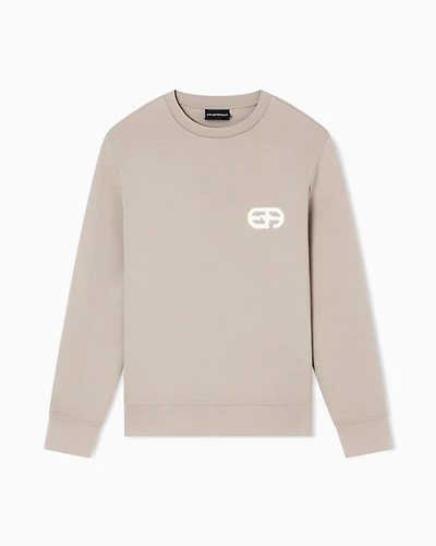 Emporio Armani - Double-jersey sweatshirt with embossed embroidered EA logo, Man, Beige, Size: