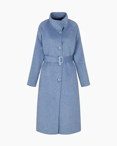 Emporio Armani - Mock-neck wool-blend coat with matching belt, Woman, Light Blue, Size: