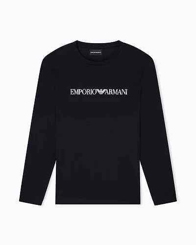Emporio Armani - Pima-jersey jumper with printed logo, Man, Black, Size: