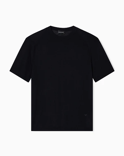 Emporio Armani - ASV plain-knit jumper a Lyocell and wool blend, Man, Black, Size:
