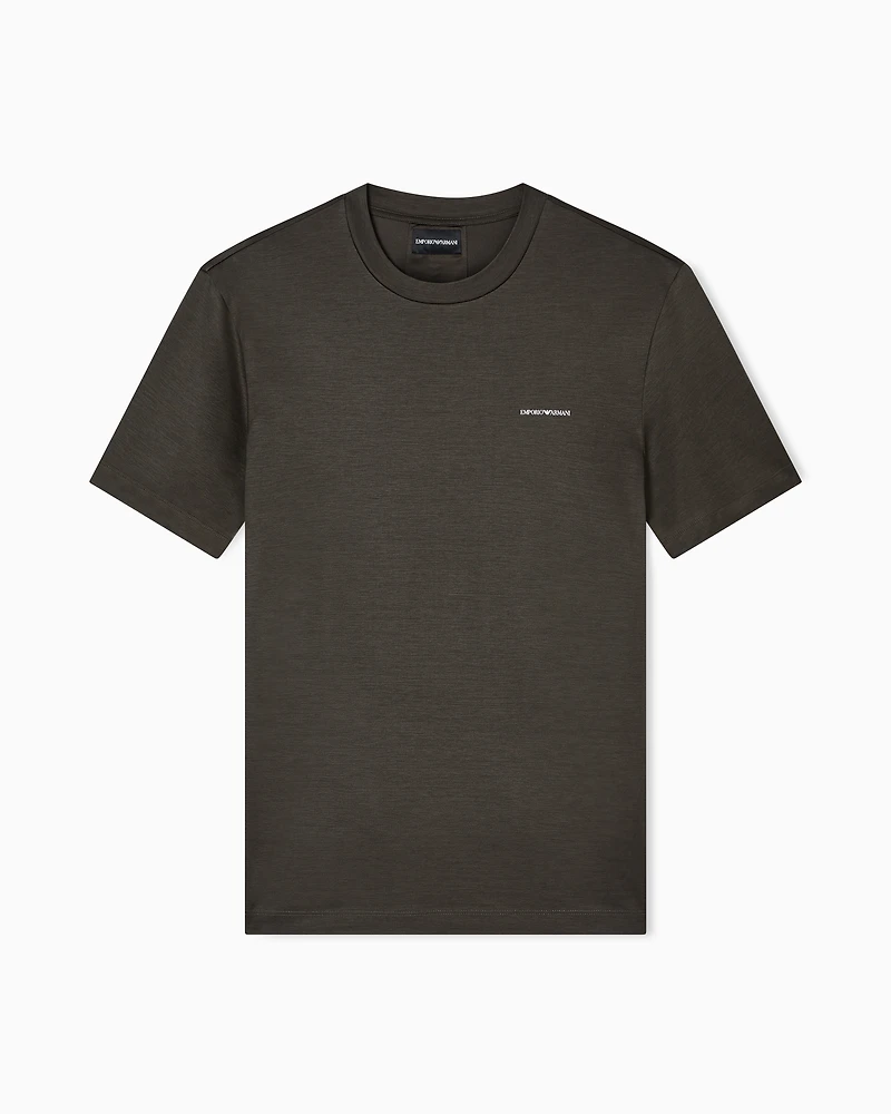 Emporio Armani - ASV Lyocell blend jersey T-shirt with micro logo lettering, Man, Green, Size:
