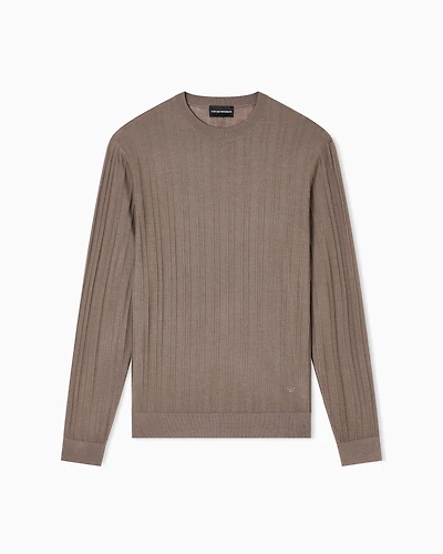 Emporio Armani - Virgin wool jumper with embossed jacquard pattern, Man, Brown, Size: