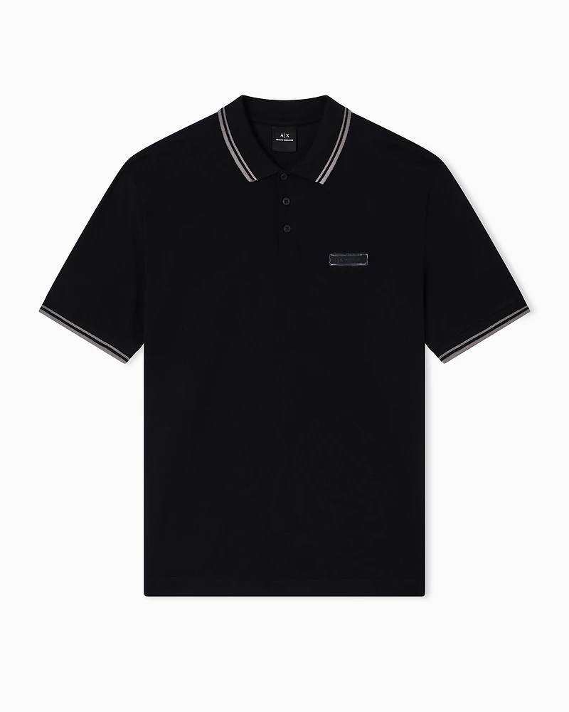 Contrasting piping pique polo shirt