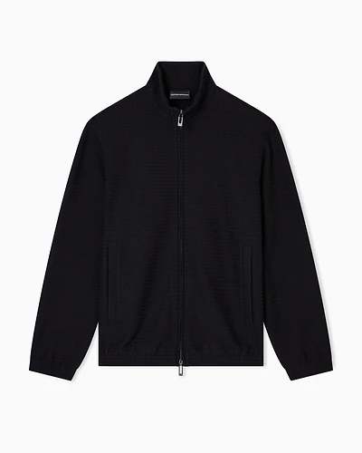 Emporio Armani - ASV full-zip sweatshirt Lyocell-blend jacquard jersey, Man, Black, Size: