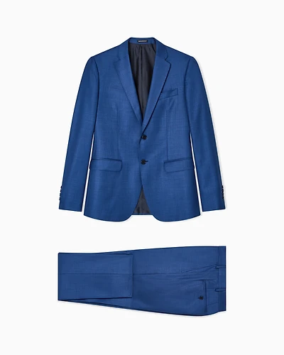 Emporio Armani - Single-breasted suit a silky-finish grisaille, Man, Blue, Size: