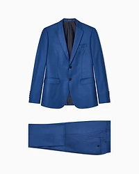 Emporio Armani - Single-breasted suit a silky-finish grisaille, Man, Blue, Size: