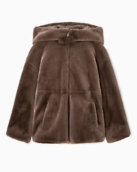 Emporio Armani - Faux-fur reversible blouson with hood and drawstring, Woman, Brown, Size: