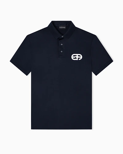 Emporio Armani - Lyocell-blend jersey polo shirt with embossed EA logo embroidery , Man, Navy_blue, Size: