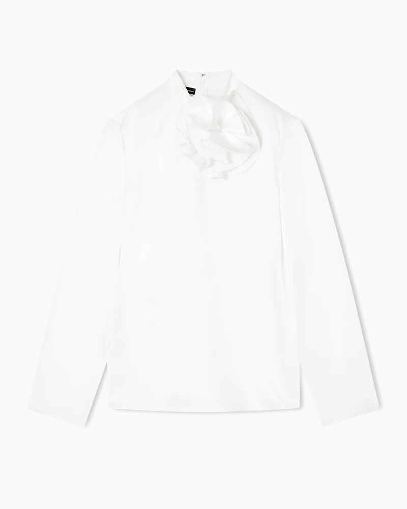 Emporio Armani - Blouse with satin flower detail, Woman, White, Size: