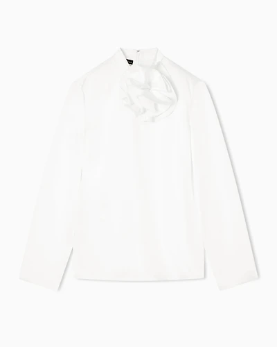Emporio Armani - Blouse with satin flower detail, Woman, White, Size: