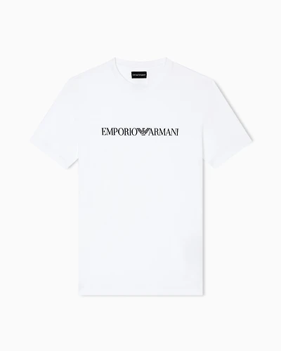 Emporio Armani - Pima-jersey T-shirt with logo print, Man, White, Size: