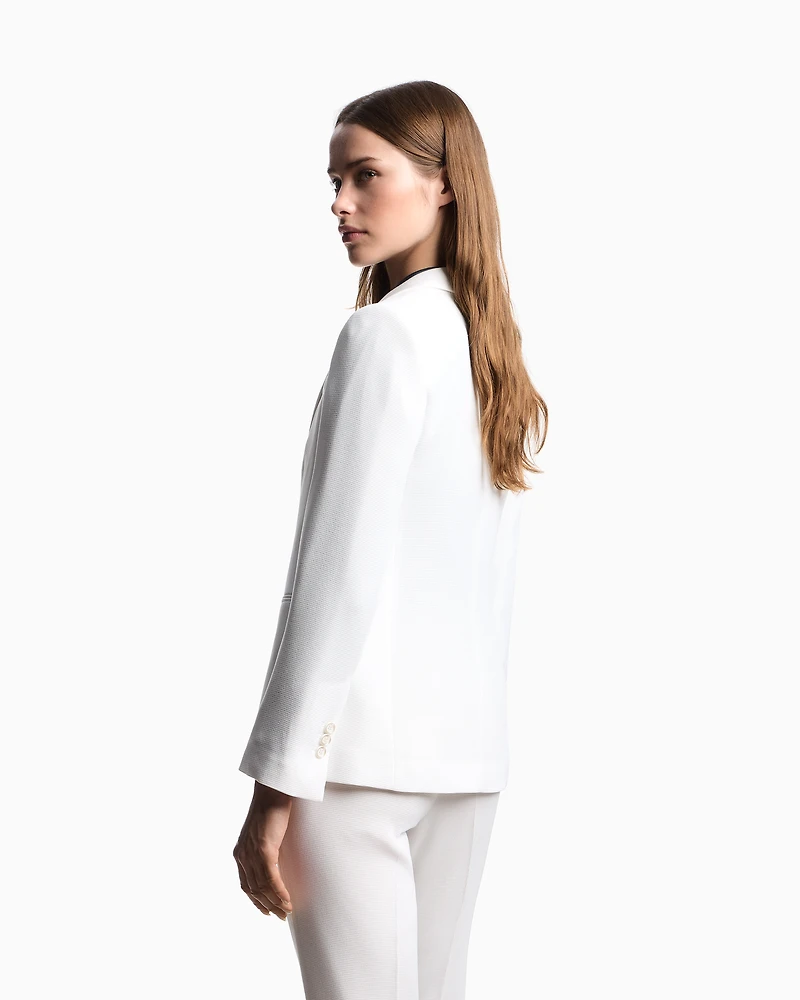 Emporio Armani - ASV single-breasted blazer waffle weave technical fabric, Woman, White, Size: