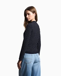 Emporio Armani - Polka-dot viscose-jacquard plain-knit cardigan, Woman, Blue, Size: