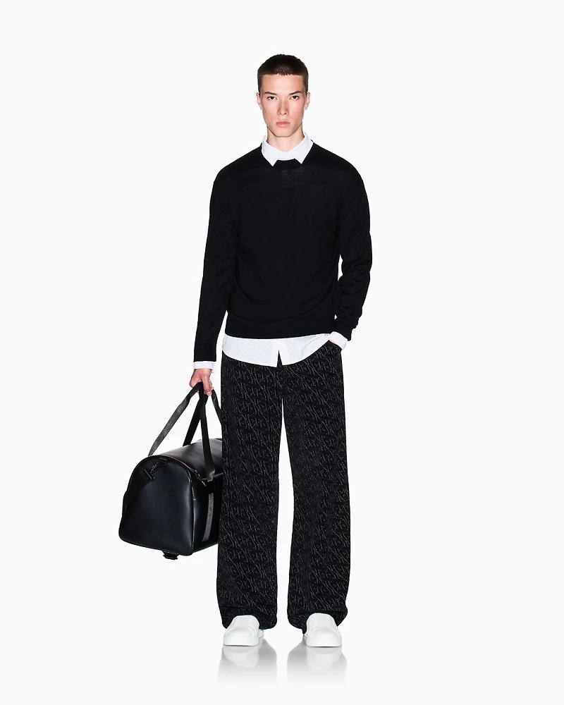 Armani Exchange - Wool blend crew neck sweater, Man, Black, Size: