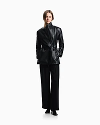 Emporio Armani - Stretch sandblasted fabric trousers with pleats, Woman, Black, Size: