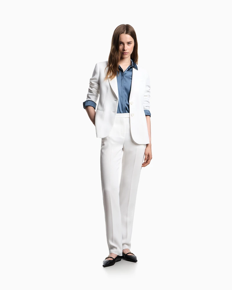 Emporio Armani - ASV single-breasted blazer waffle weave technical fabric, Woman, White, Size: