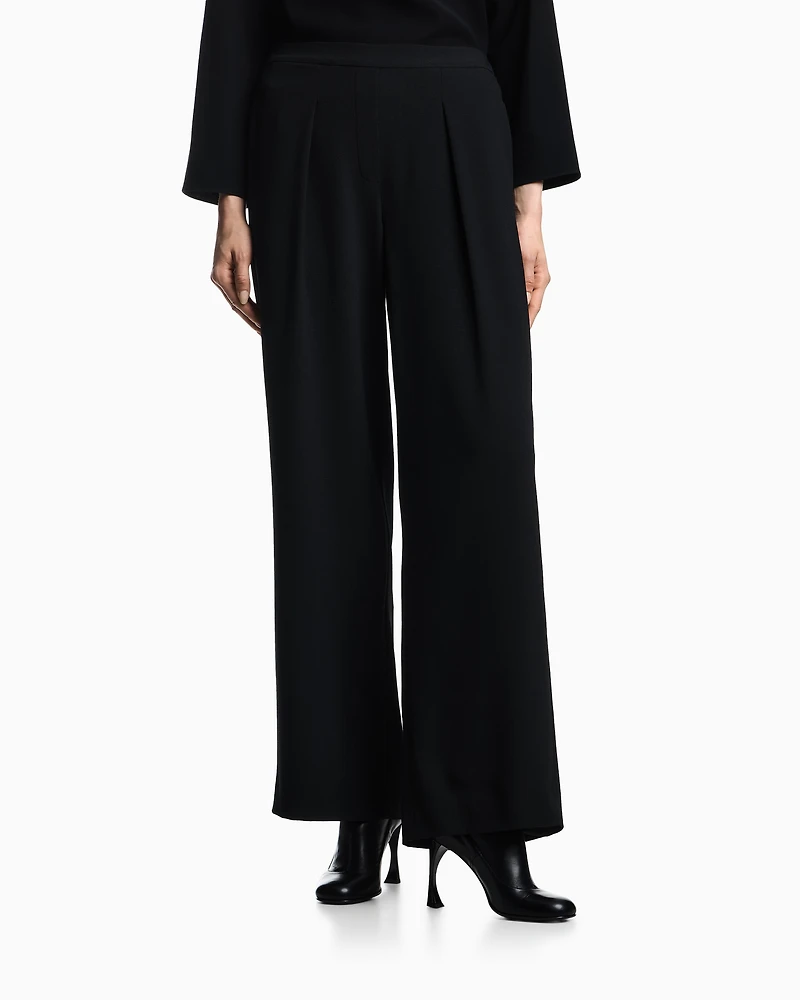 Emporio Armani - Stretch sandblasted fabric trousers with pleats, Woman, Black, Size: