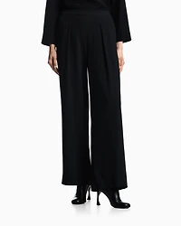 Emporio Armani - Stretch sandblasted fabric trousers with pleats, Woman, Black, Size: