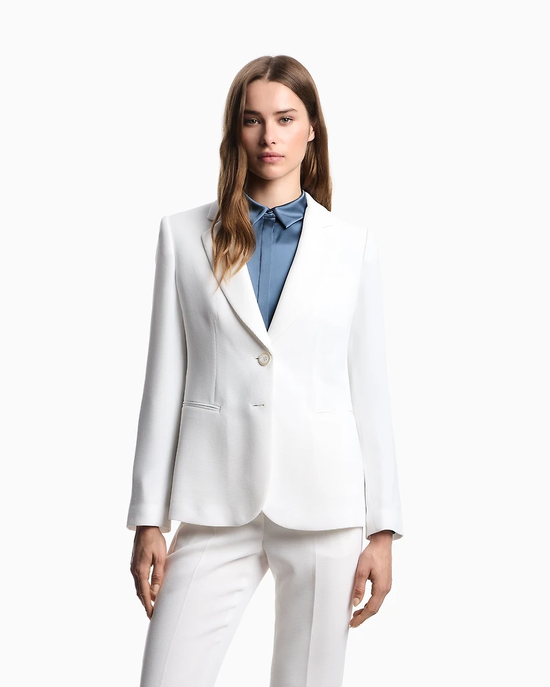 Emporio Armani - ASV single-breasted blazer waffle weave technical fabric, Woman, White, Size: