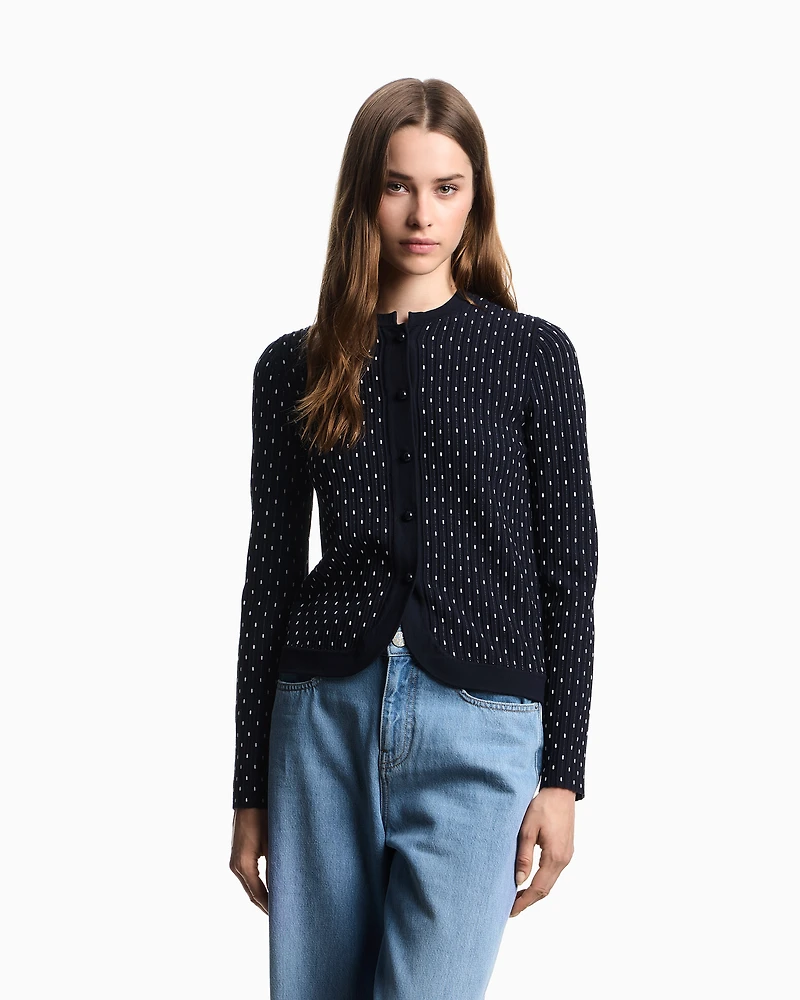 Emporio Armani - Polka-dot viscose-jacquard plain-knit cardigan, Woman, Blue, Size: