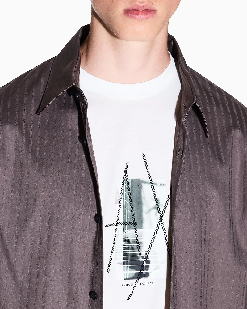 Armani Exchange - Regular fit jacquard cotton shirt, Man, Grey, Size: