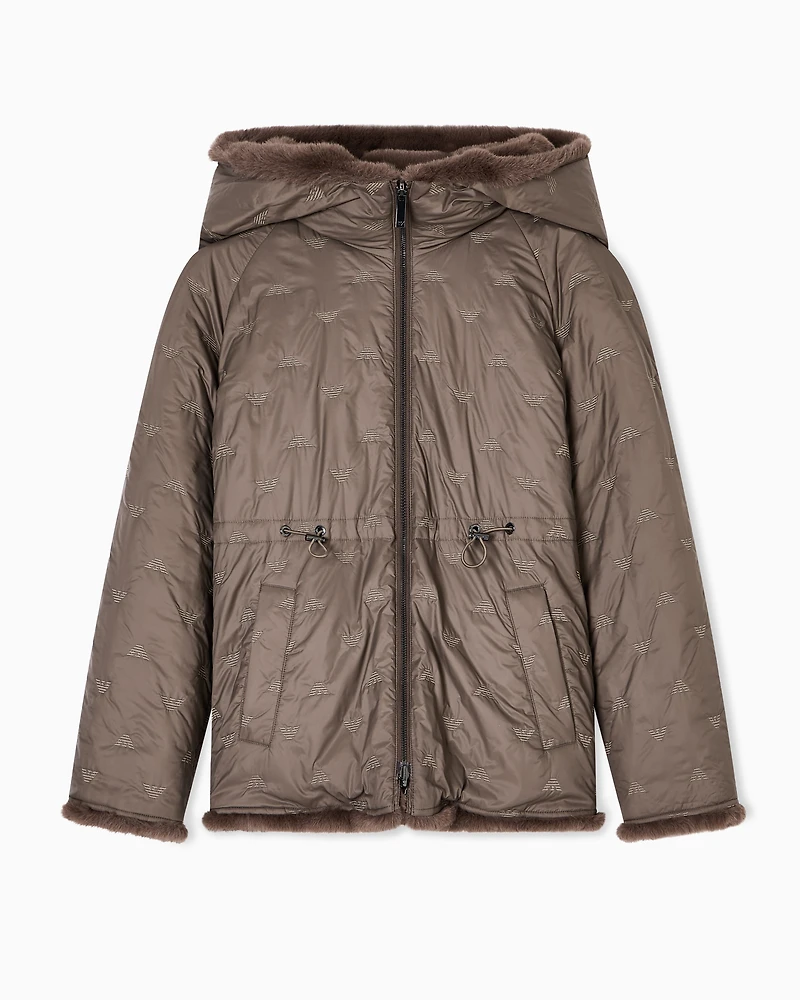 Emporio Armani - Faux-fur reversible blouson with hood and drawstring, Woman, Brown, Size: