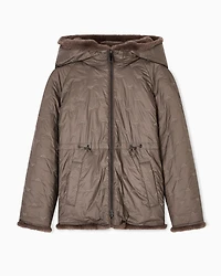 Emporio Armani - Faux-fur reversible blouson with hood and drawstring, Woman, Brown, Size: